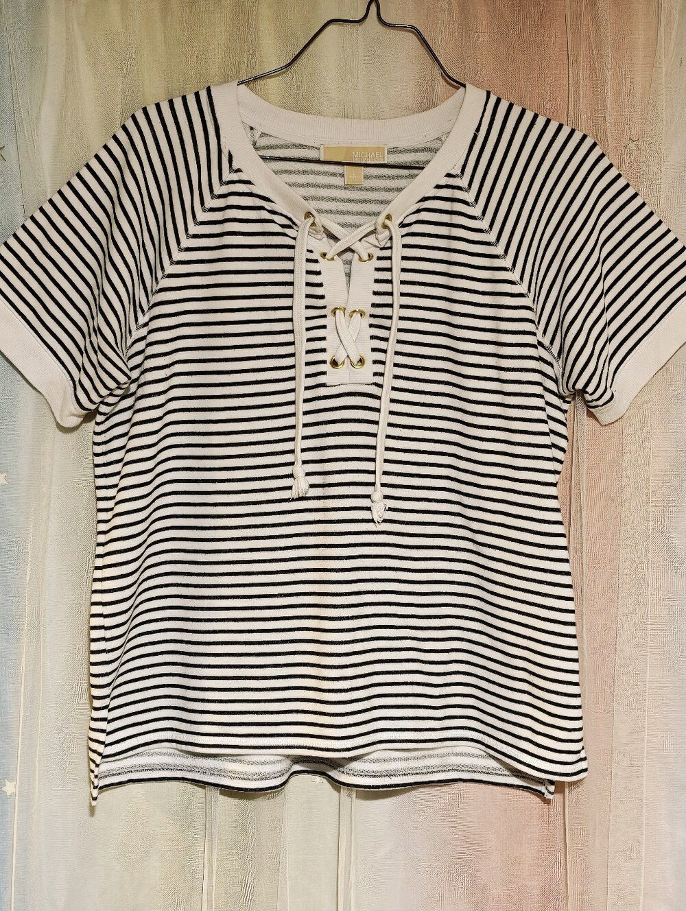 Michael Kors Women's Striped Lace-Up Nautical Knit Top Size L EUC